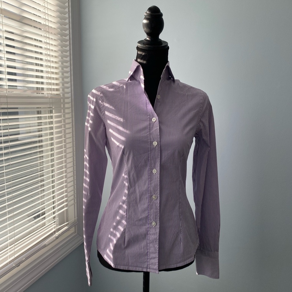 Elegant Lavender Striped Women's Button-Down Shirt